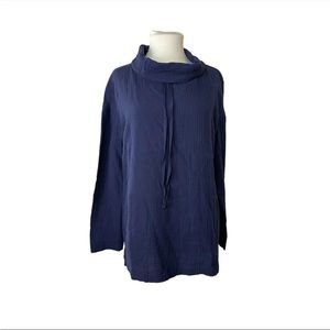 Caslon Navy Blue Cotton Gauze Mock Neck Top Large NWT